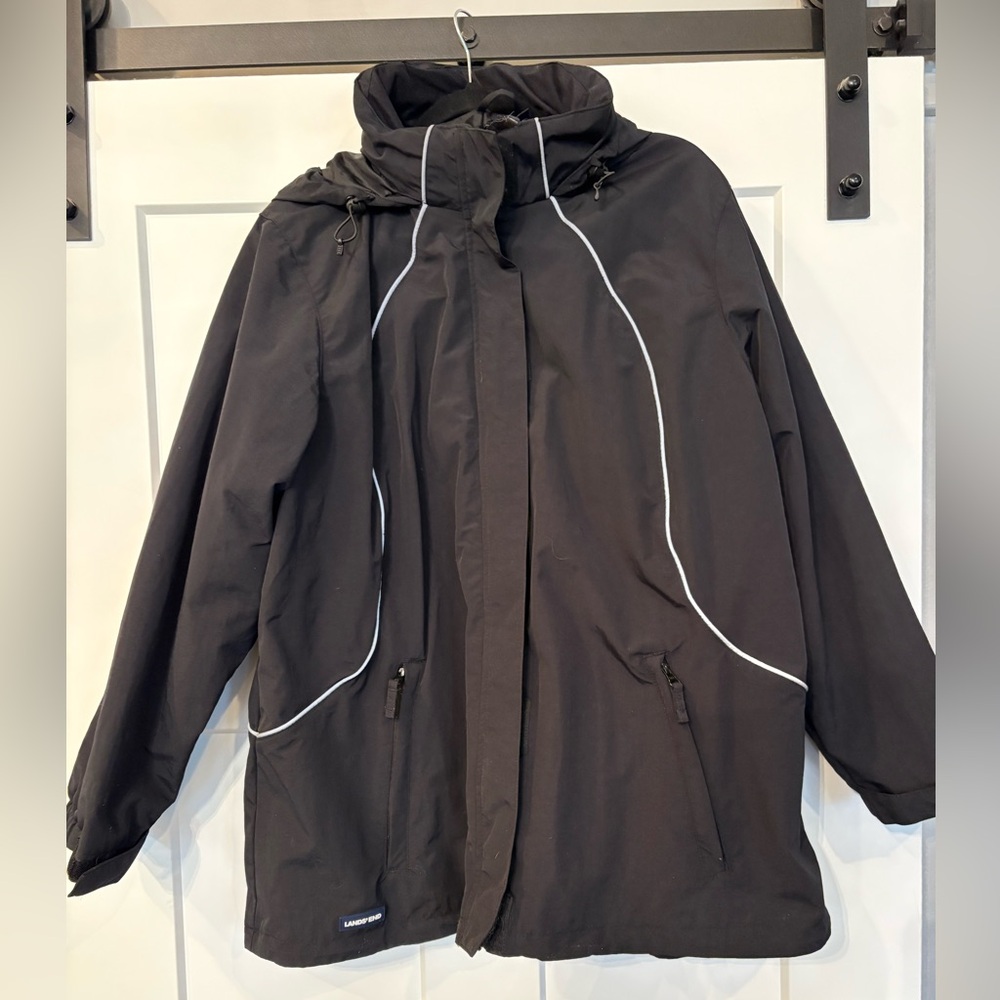 Lands' End Black Ski Jacket with White Piping